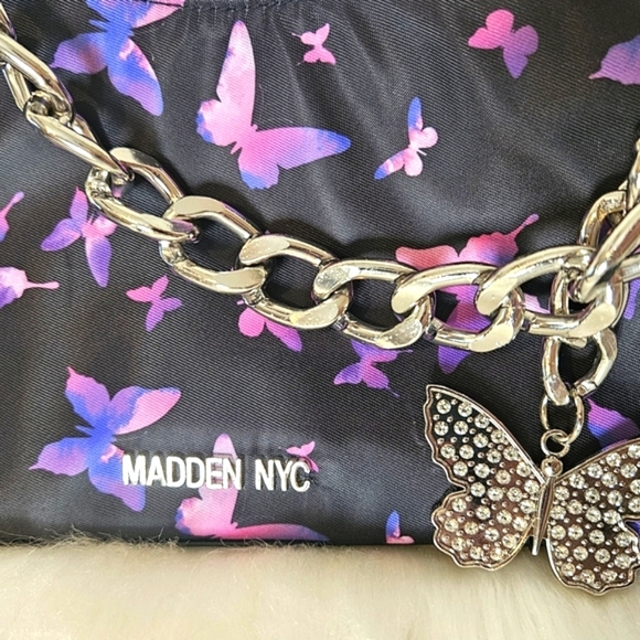 Steve Madden NYC Rosa Y Negro Mariposa Chain Purse w/Pouch and Nylon Crossbody - Picture 2 of 7